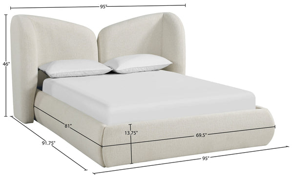 Meridian Furniture Elowen Sculptural Chenille Upholstered King Bed with Curved Headboard for Modern Bedrooms Cream ElowenCream-K