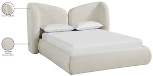 Meridian Furniture Elowen Sculptural Chenille Upholstered King Bed with Curved Headboard for Modern Bedrooms Cream ElowenCream-K