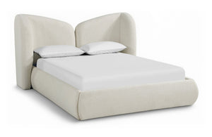 Meridian Furniture Elowen Sculptural Chenille Upholstered King Bed with Curved Headboard for Modern Bedrooms Cream ElowenCream-K