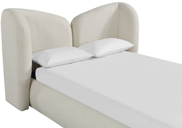Meridian Furniture Elowen Sculptural Chenille Upholstered King Bed with Curved Headboard for Modern Bedrooms Cream ElowenCream-K