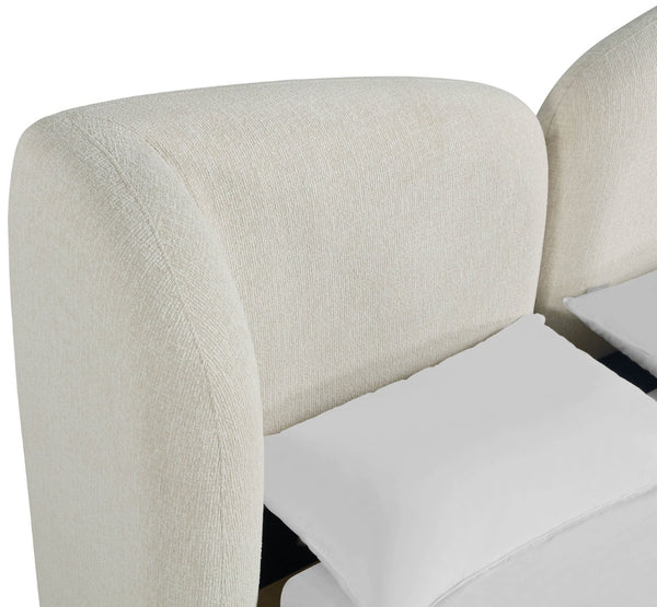 Meridian Furniture Elowen Sculptural Chenille Upholstered King Bed with Curved Headboard for Modern Bedrooms Cream ElowenCream-K