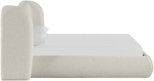 Meridian Furniture Elowen Queen Bed Sculptural Curved Chenille Upholstered Frame for Modern Bedroom Interiors Cream ElowenCream-Q