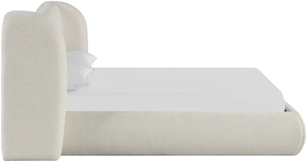 Meridian Furniture Elowen Queen Bed Sculptural Curved Chenille Upholstered Frame for Modern Bedroom Interiors Cream ElowenCream-Q