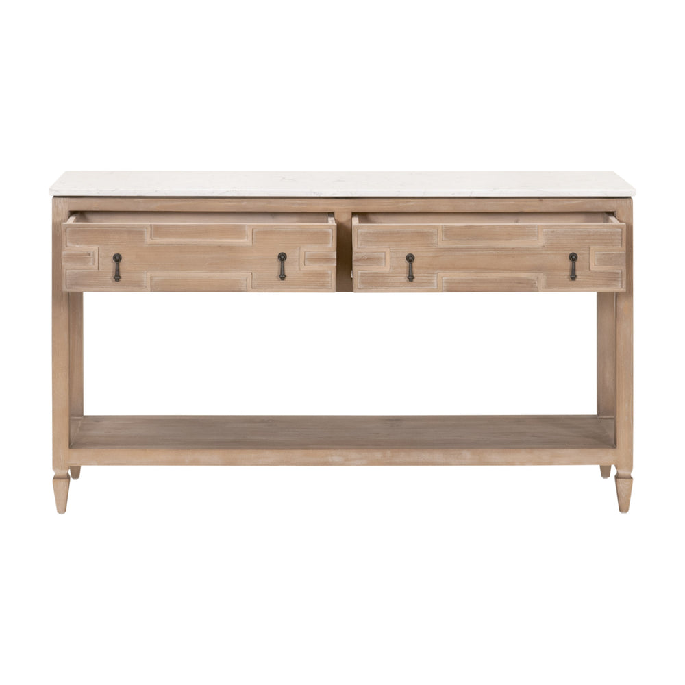Emerie 2-Drawer Entry Console Smoke Gray Pine, White Quartz 8016.SGRY-PNE/WHTQ Essentials for Living