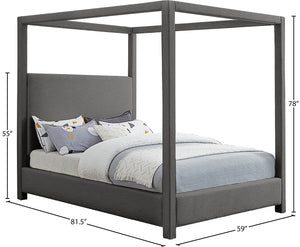 Meridian Furniture Emerson Four Post Canopy Full Bed Linen Upholstered Mid-century Modern Frame for Bedroom Grey EmersonGrey-F