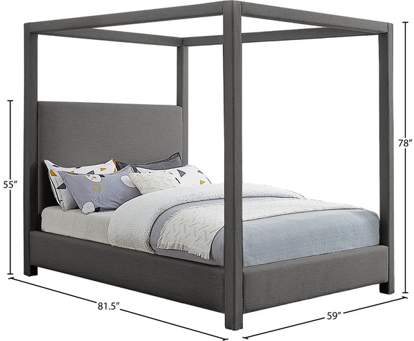 Meridian Furniture Emerson Four Post Canopy Full Bed Linen Upholstered Mid-century Modern Frame for Bedroom Grey EmersonGrey-F