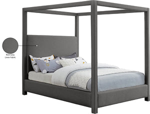 Meridian Furniture Emerson Four Post Canopy Full Bed Linen Upholstered Mid-century Modern Frame for Bedroom Grey EmersonGrey-F