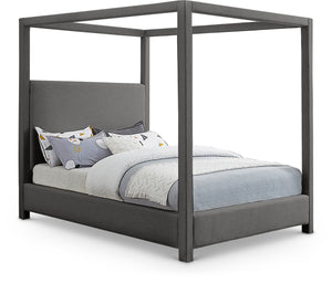 Meridian Furniture Emerson Four Post Canopy Full Bed Linen Upholstered Mid-century Modern Frame for Bedroom Grey EmersonGrey-F