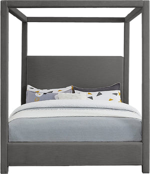 Meridian Furniture Emerson Four Post Canopy Full Bed Linen Upholstered Mid-century Modern Frame for Bedroom Grey EmersonGrey-F