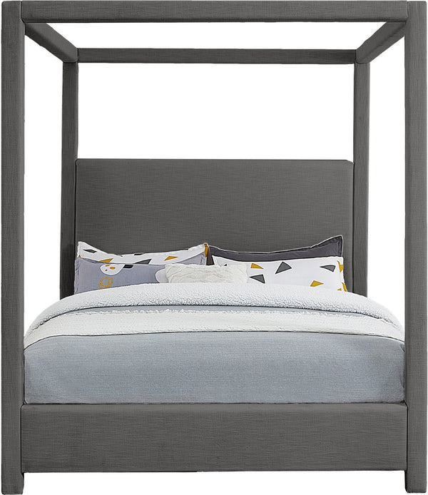 Meridian Furniture Emerson Four Post Canopy Full Bed Linen Upholstered Mid-century Modern Frame for Bedroom Grey EmersonGrey-F
