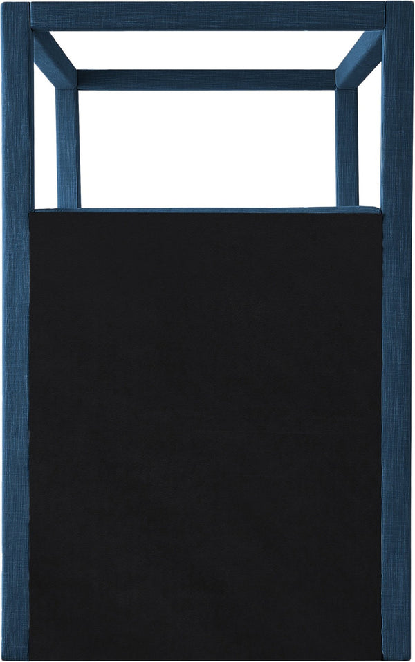 Meridian Furniture Emerson Four Post Canopy Twin Bed Linen Upholstered Mid-century Modern Bedroom Frame Navy EmersonNavy-T