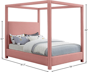 Meridian Furniture Emerson Four Post Canopy Full Bed Linen Upholstered Mid-century Modern Frame for Bedroom Pink EmersonPink-F