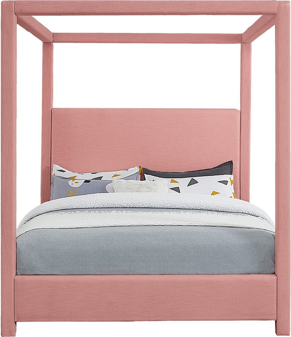 Meridian Furniture Emerson Four Post Canopy Full Bed Linen Upholstered Mid-century Modern Frame for Bedroom Pink EmersonPink-F