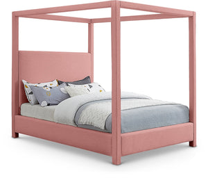 Meridian Furniture Emerson Four Post Canopy King Bed Upholstered in Pink Linen for Master Bedroom EmersonPink-K