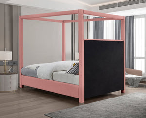 Meridian Furniture Emerson Four Post Canopy King Bed Upholstered in Pink Linen for Master Bedroom EmersonPink-K