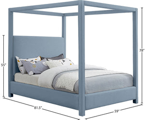 Meridian Furniture Emerson Four Post Canopy Full Bed Linen Upholstered Mid-century Modern Frame for Bedroom Sky Blue EmersonSkyBlu-F
