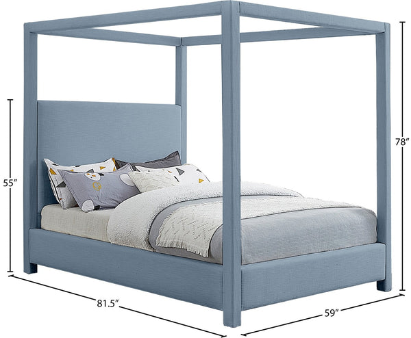 Meridian Furniture Emerson Four Post Canopy Full Bed Linen Upholstered Mid-century Modern Frame for Bedroom Sky Blue EmersonSkyBlu-F