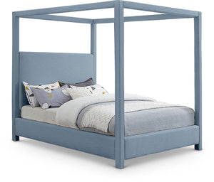 Meridian Furniture Emerson Four Post Canopy Full Bed Linen Upholstered Mid-century Modern Frame for Bedroom Sky Blue EmersonSkyBlu-F