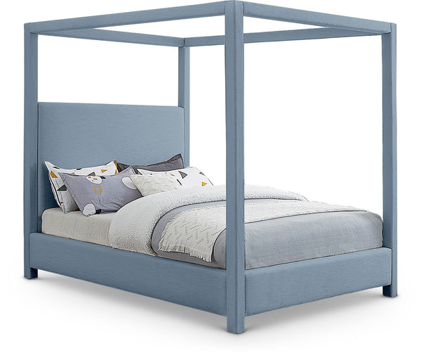 Meridian Furniture Emerson Four Post Canopy Full Bed Linen Upholstered Mid-century Modern Frame for Bedroom Sky Blue EmersonSkyBlu-F