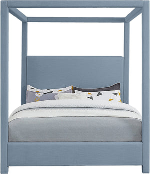Meridian Furniture Emerson Four Post Canopy Full Bed Linen Upholstered Mid-century Modern Frame for Bedroom Sky Blue EmersonSkyBlu-F