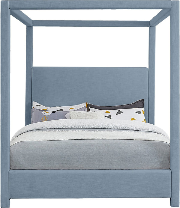 Meridian Furniture Emerson Four Post Canopy Full Bed Linen Upholstered Mid-century Modern Frame for Bedroom Sky Blue EmersonSkyBlu-F
