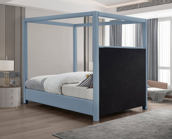 Meridian Furniture Emerson Four Post Canopy Full Bed Linen Upholstered Mid-century Modern Frame for Bedroom Sky Blue EmersonSkyBlu-F
