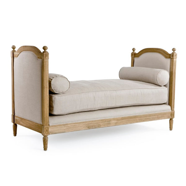 Zentique Antoinette Oak Daybed with Linen Upholstery — Solid Oak Frame, Supportive Foam, Timeless Design F001 E255 A003