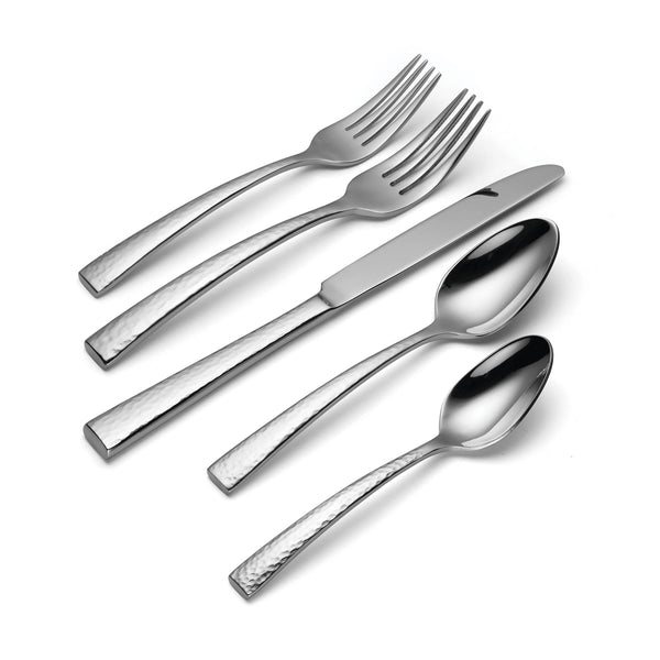Lenox Cabria Hammered 18/10 Stainless Steel Flatware Set with Artisan Crafted Dining Appeal 20-Piece F032020AL20