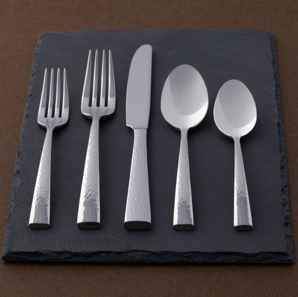 Lenox Cabria Hammered 18/10 Stainless Steel Flatware Set with Artisan Crafted Dining Appeal 20-Piece F032020AL20