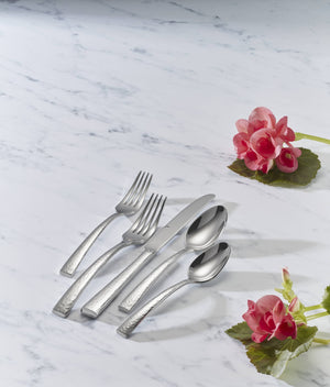 Lenox Cabria Hammered 18/10 Stainless Steel Flatware Set with Artisan Crafted Dining Appeal 20-Piece F032020AL20