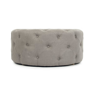 Round Tufted Ottoman Grey Linen F204 A048 Zentique