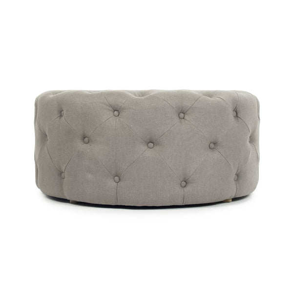Round Tufted Ottoman Grey Linen F204 A048 Zentique
