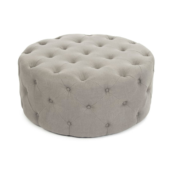 Round Tufted Ottoman Grey Linen F204 A048 Zentique