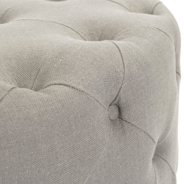 Round Tufted Ottoman Grey Linen F204 A048 Zentique
