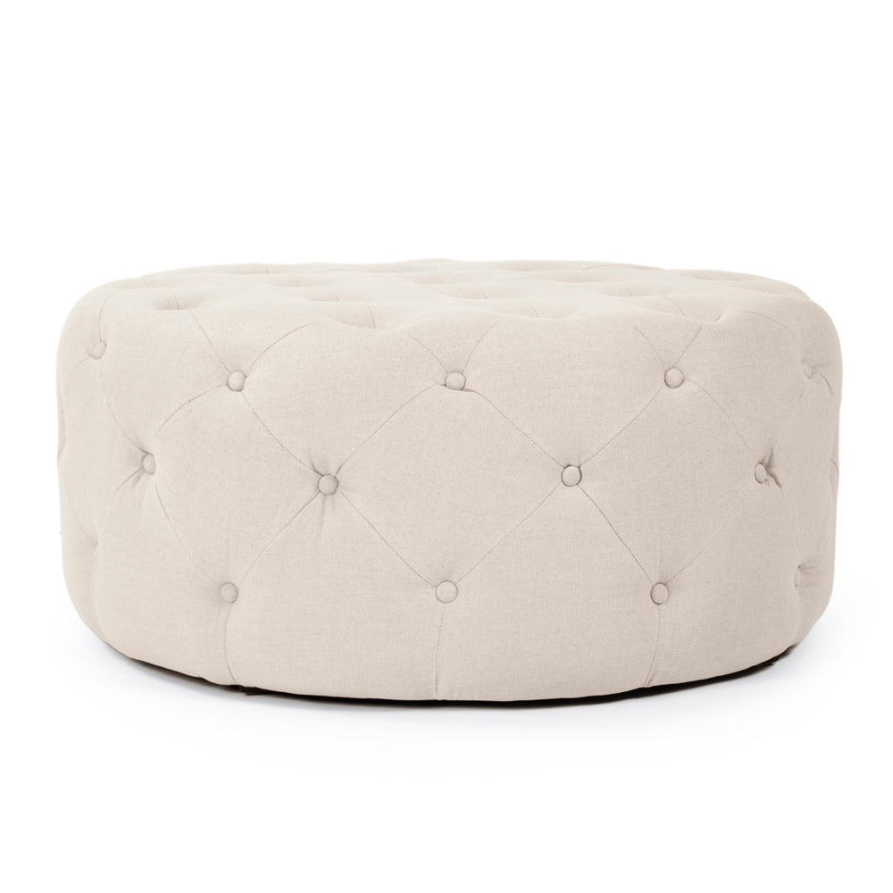 Round Tufted Ottoman Natural Linen F204 A003 Zentique