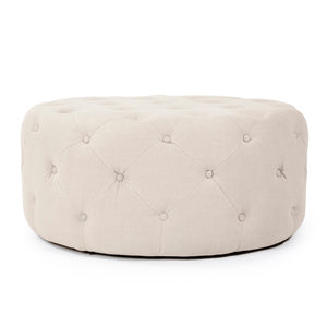 Round Tufted Ottoman Natural Linen F204 A003 Zentique