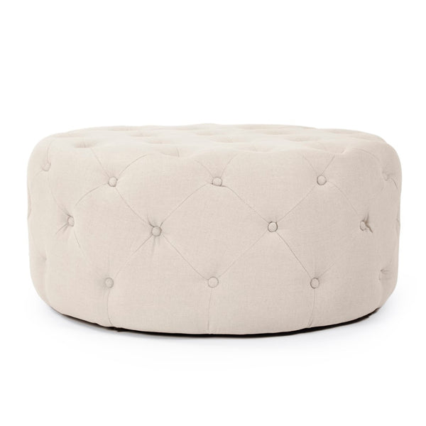 Round Tufted Ottoman Natural Linen F204 A003 Zentique