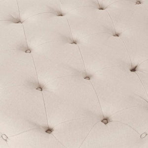 Zentique Round Tufted Ottoman with Oak Accents — Versatile Linen Upholstery, Deep Button Tufting, Multi-Use Seat Natural Linen F204 A003