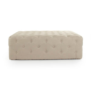 Zentique Rectangular Tufted Ottoman in Linen with Solid Oak Legs — Versatile Footrest, Seat, Coffee Table Alternative W55 x H18 x D34.5 F204 REC A003