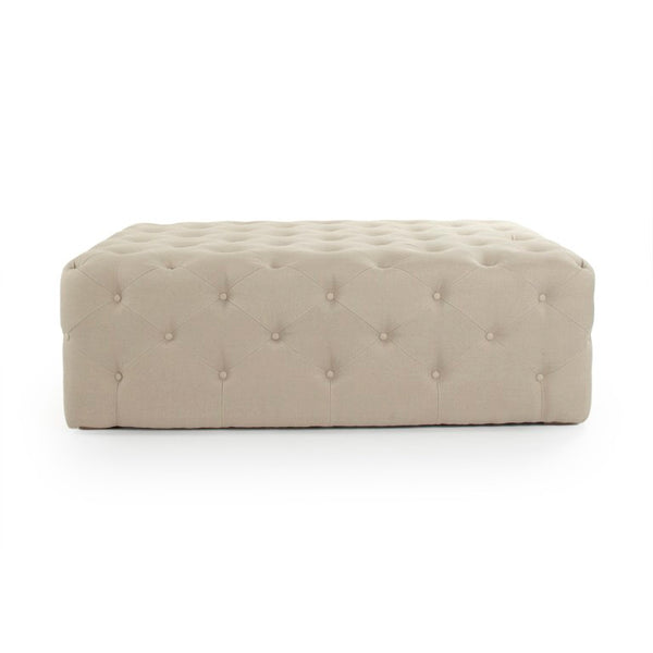 Zentique Rectangular Tufted Ottoman in Linen with Solid Oak Legs — Versatile Footrest, Seat, Coffee Table Alternative W55 x H18 x D34.5 F204 REC A003