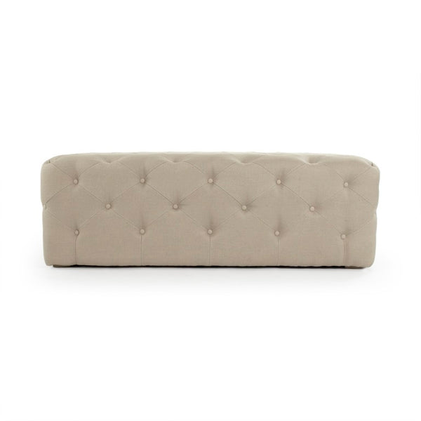 Zentique Rectangular Tufted Ottoman in Linen with Solid Oak Legs — Versatile Footrest, Seat, Coffee Table Alternative W55 x H18 x D34.5 F204 REC A003