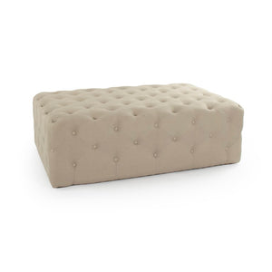 Zentique Rectangular Tufted Ottoman in Linen with Solid Oak Legs — Versatile Footrest, Seat, Coffee Table Alternative W55 x H18 x D34.5 F204 REC A003