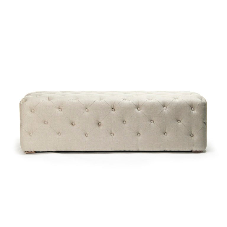 Zentique Oliver Tufted Linen Bench with Oak Frame — 53" Wide Button-Tufted Seating for Entryway, Bedroom, Living Room F205-Z E272 A003