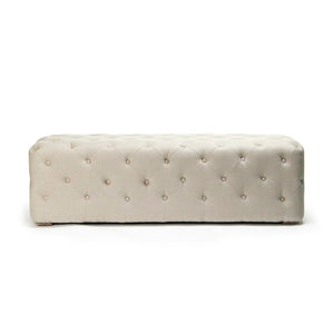 Zentique Oliver Tufted Linen Bench with Oak Frame — 53" Wide Button-Tufted Seating for Entryway, Bedroom, Living Room F205-Z E272 A003