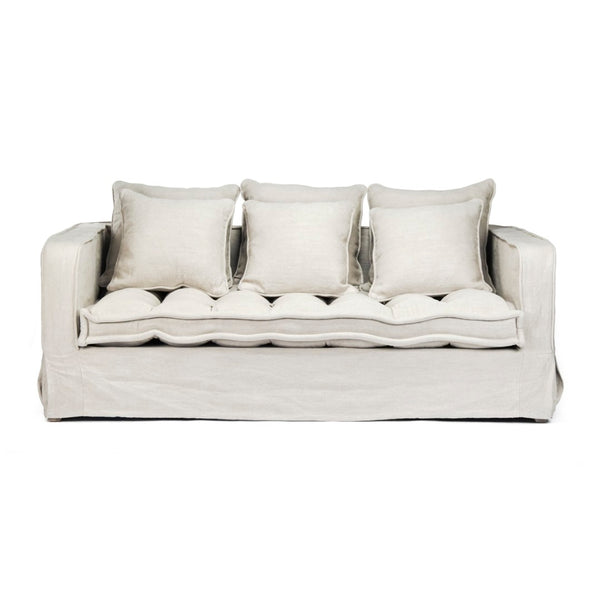 Zentique Rosselyn Sofa - Elegant Cream Linen Upholstery With Limed Grey Oak Frame For Ultimate Comfort & Style Limed Grey Oak,Cream Linen,Cotton Oak,Linen,Cotton F238-200 A043 E272