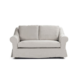 Zentique Albine Settee mid-century modern linen-upholstered loveseat with solid oak frame and high-density foam comfort Limed Grey Oak, Natural Linen F249-2 E272 A003