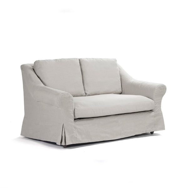 Zentique Albine Settee mid-century modern linen-upholstered loveseat with solid oak frame and high-density foam comfort Limed Grey Oak, Natural Linen F249-2 E272 A003