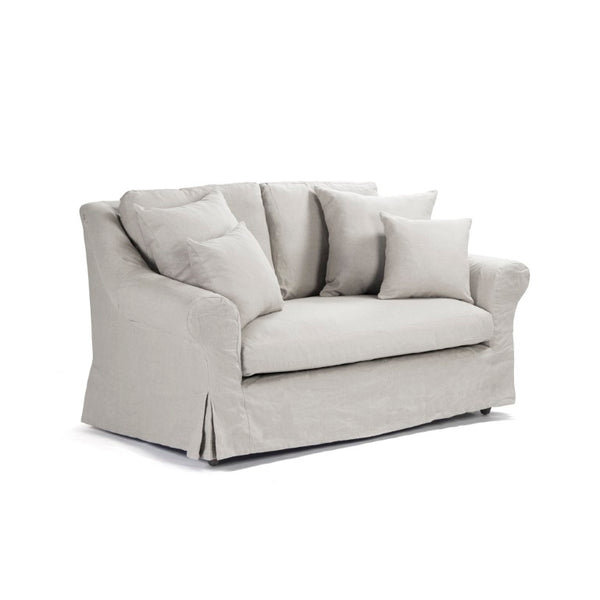 Zentique Albine Settee mid-century modern linen-upholstered loveseat with solid oak frame and high-density foam comfort Limed Grey Oak, Natural Linen F249-2 E272 A003