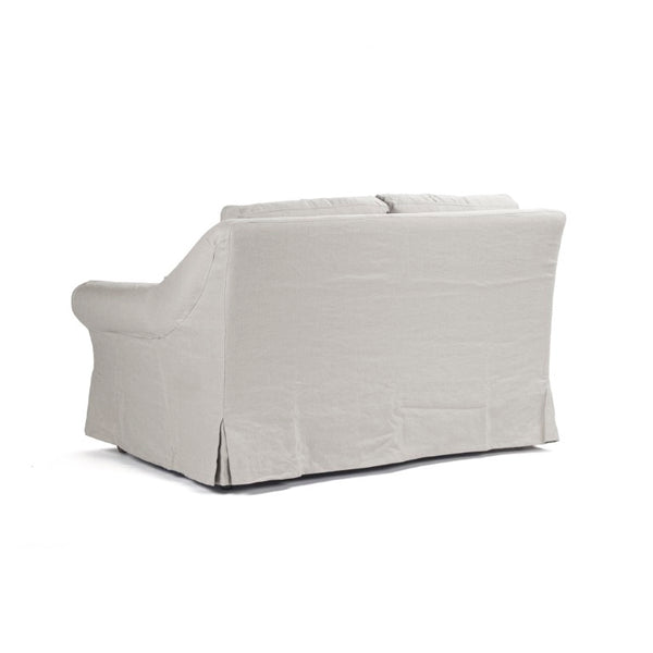 Zentique Albine Settee mid-century modern linen-upholstered loveseat with solid oak frame and high-density foam comfort Limed Grey Oak, Natural Linen F249-2 E272 A003