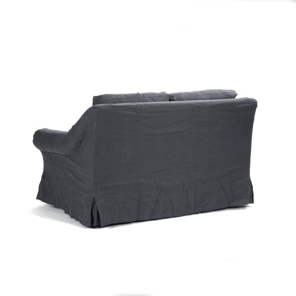 Zentique Albine Settee mid-century modern linen-upholstered loveseat with solid oak frame and high-density foam comfort Limed Grey Oak, Navy Blue Linen F249-2 E272 A076
